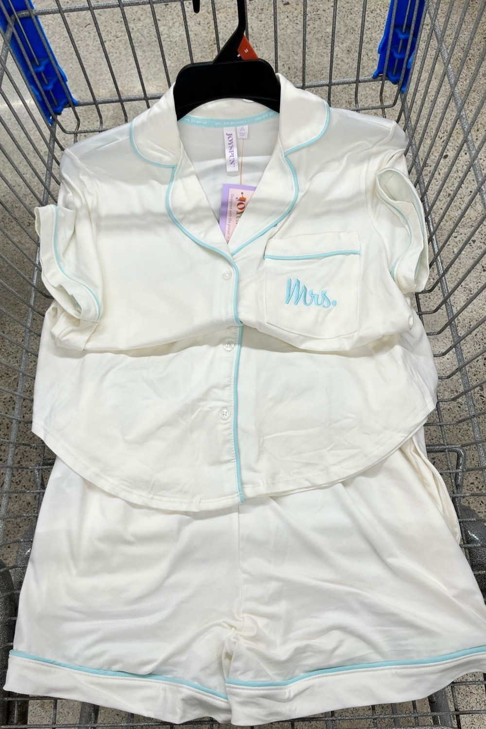 Mrs sleep top and shorts set in white with blue trim from Walmart. 

Honeymoon packing, honeymoon gift, bridal shower gift, bachelorette party gift, bride gift.

#LTKWedding #LTKSeasonal