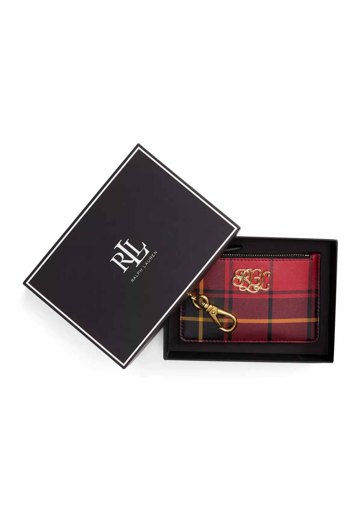 Plaid Nappa Leather Zip Card Case | Belk