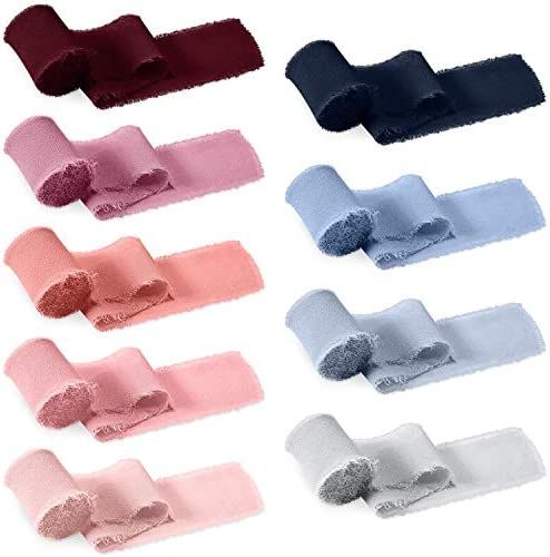 Vitalizart 3 Rolls Handmade Fringe Chiffon Silk Ribbon Gauze 1.5" x 7Yd Pink & Cream Ribbons Set ... | Amazon (US)