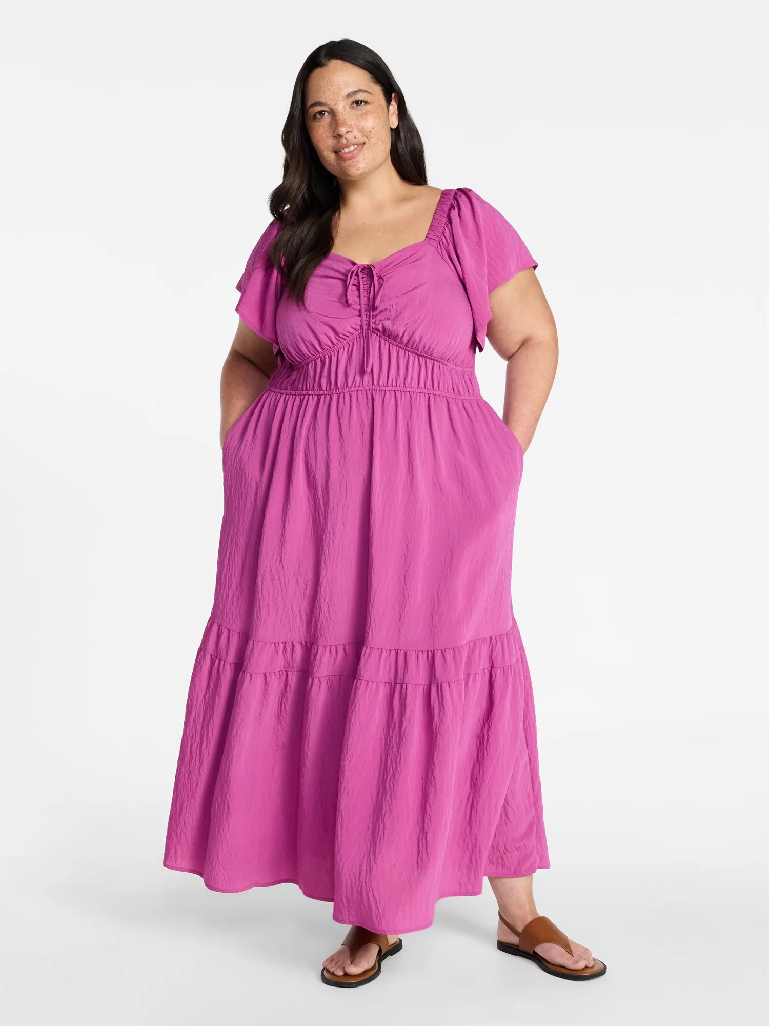 Terra & Sky Women's Plus Size Sweetheart Maxi Dress with Flutter Sleeves, Sizes 0X-5X | Walmart (US)