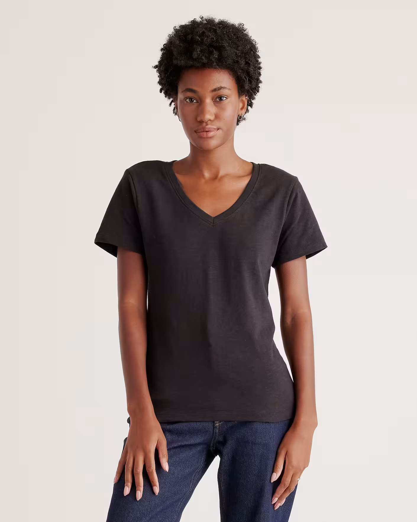 100% Organic Cotton Slub V-Neck Tee | Quince