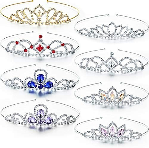 8 Pieces Girls Princess Rhinestone Crown Colorful Crystal Tiara Crown Rhinestone Crown Headband for  | Amazon (US)