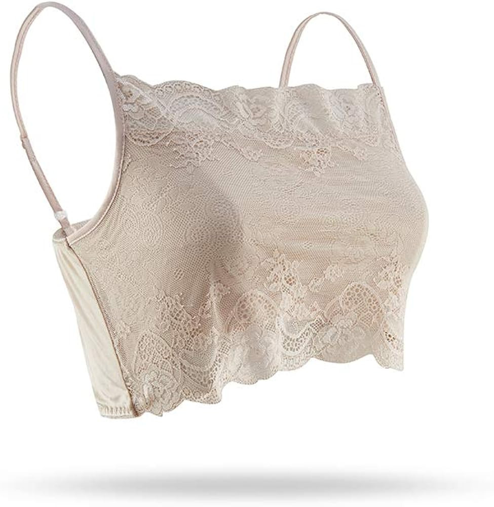 SilRiver Womens Silk Half Camisole Lace Bralette Double-Layered Crop Tops Lightweight Undershirt | Amazon (US)