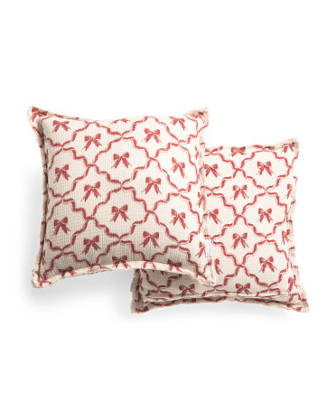 20x20 2pk Ribbed Bow Printed With Foil Frayed Edges Pillows | TJ Maxx