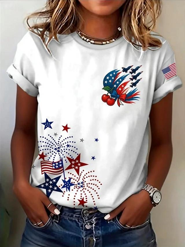 American Independence Day Women's T Shirt Print Graphic Flag Letter Vintage Fashion Stylish Short... | Lightinthebox