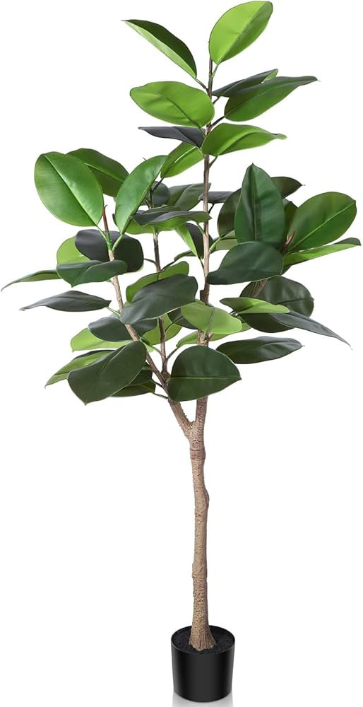 Kazeila Artificial Rubber Tree, 5FT Fake Plastic Ficus Plant, Pre Potted Faux Greenry Plant for H... | Amazon (US)