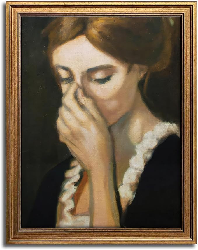 Aroutde Funny Bathroom Wall Art Vintage Gold Framed Humorous Toilet Woman Covering Nose Printing ... | Amazon (US)