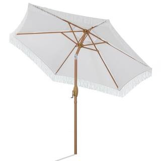 Ainfox 7.38 ft. Outdoor Patio Wood Beach Umbrella With Tassel in White 048TUS03WH - The Home Depo... | The Home Depot