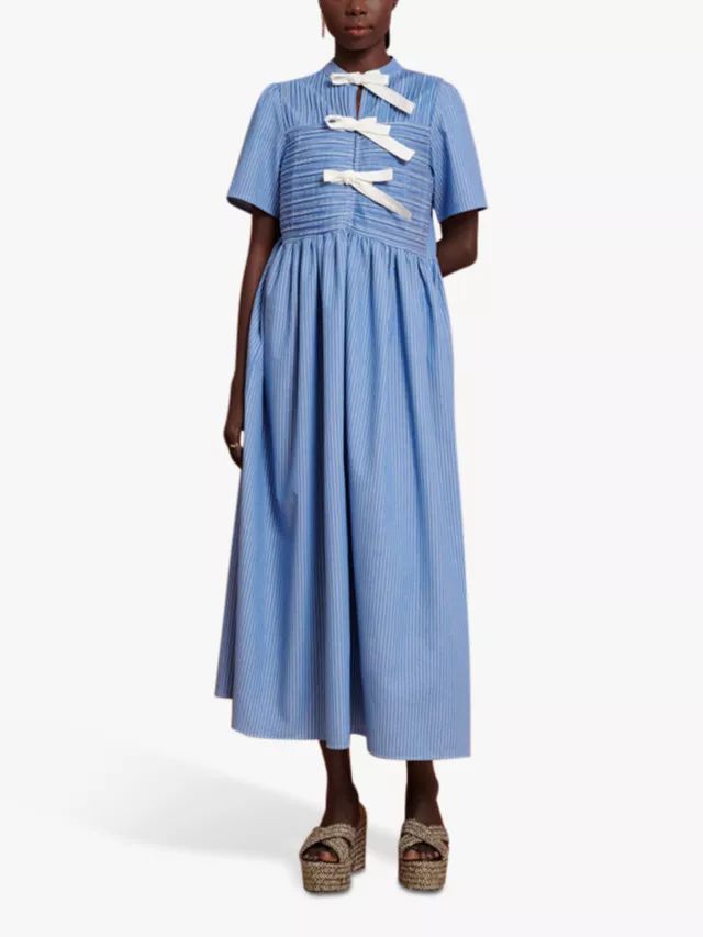 GHOSPELL Ace Stripe Contrast Tie Midi Dress, Blue | John Lewis (UK)