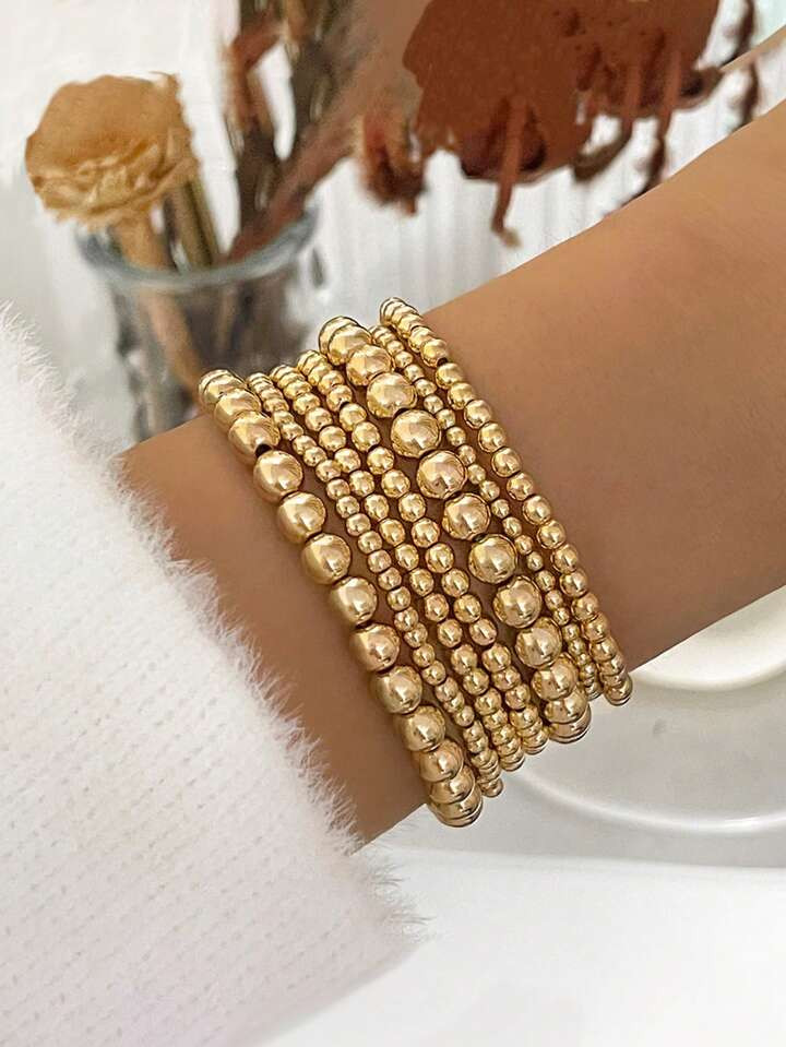 1 Set/7pcs Dainty Beaded Stackable Chain Bracelet Set, Couples Beach Bohemian Style Bracelet For ... | SHEIN