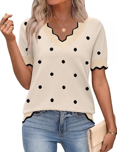 Zeagoo Women's Short Sleeve Sweater 2026 Spring Summer V Neck Lightweight Tops Dressy Blouses Bus... | Amazon (US)