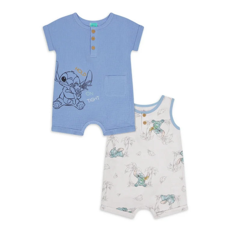 Stitch Baby Boys’ Short Sleeve and Sleeveless Romper Set, 2-Piece, Sizes 0/3M-24M | Walmart (US)