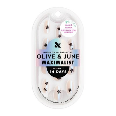 Olive & June Press-On Fake Nails - Maximalist - M Almond - Puffy Black Petal Iridescent - 42ct | Target