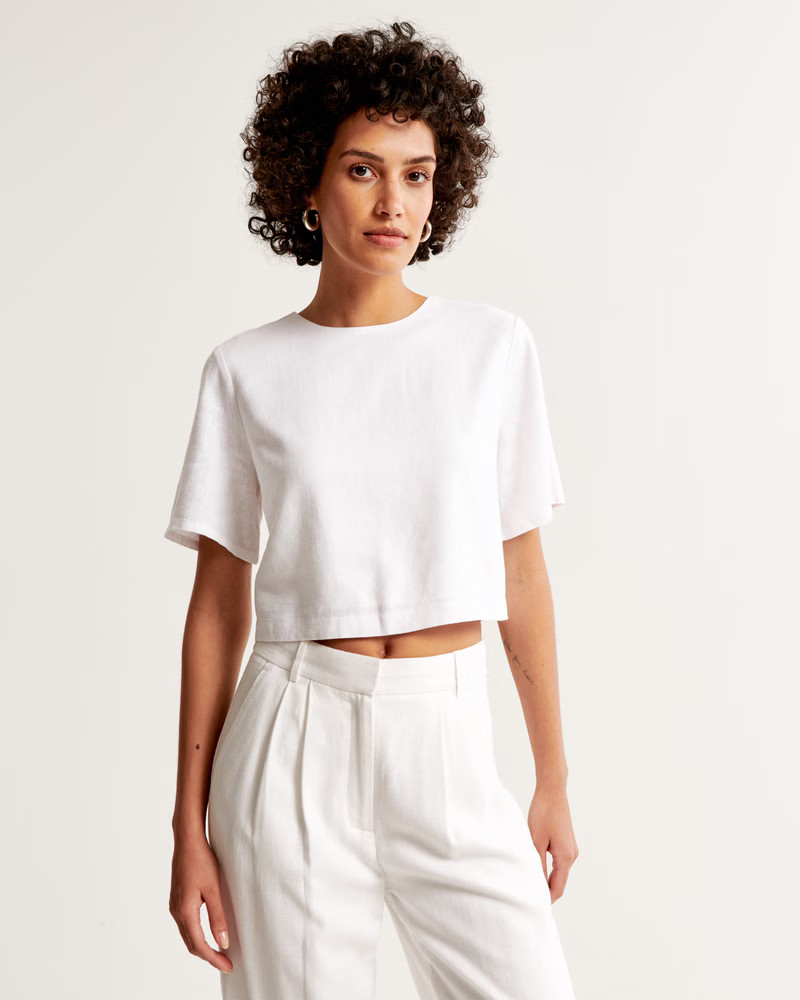 Linen-Blend Woven Tee | Abercrombie & Fitch (US)