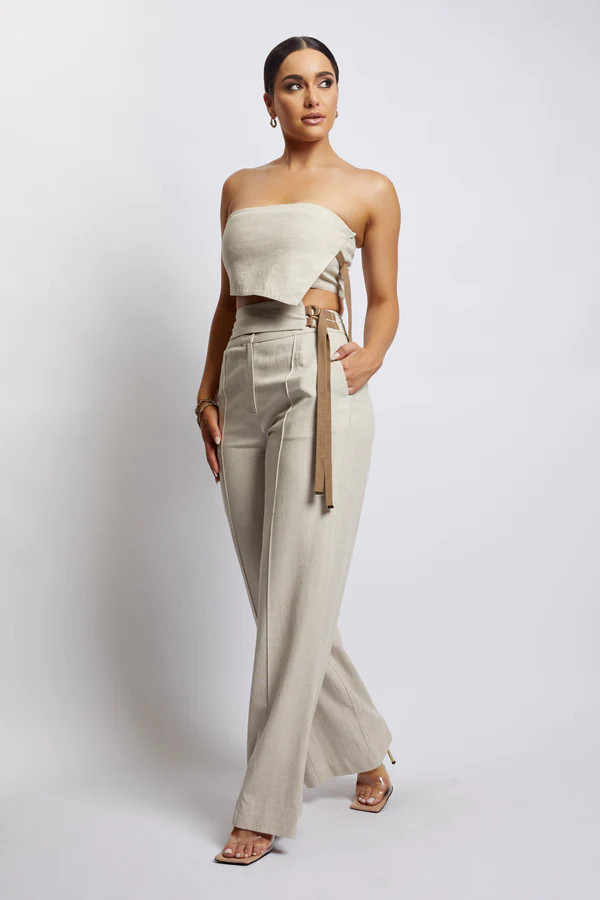 Misa Linen Tie Up Pants - Natural | MESHKI US
