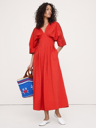 Stretch-Cotton Pleated Maxi Dress | Banana Republic (US)
