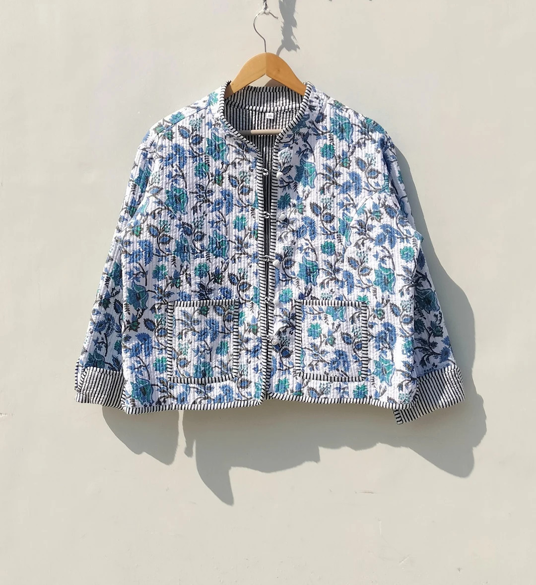 Reversible Hand Block Print Cotton Quilted Jacket Coatjacket, Cotton Sari Kantha Coat, Short Jack... | Etsy (US)
