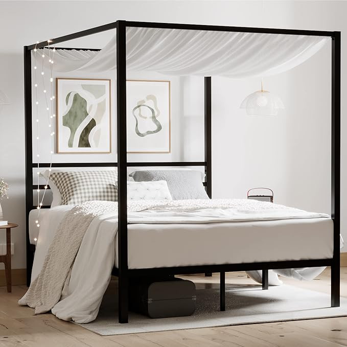 ikalido Queen Size Metal Canopy Bed Frame, Modern Four-Poster Platform Bed Frame, Mattress Founda... | Amazon (US)