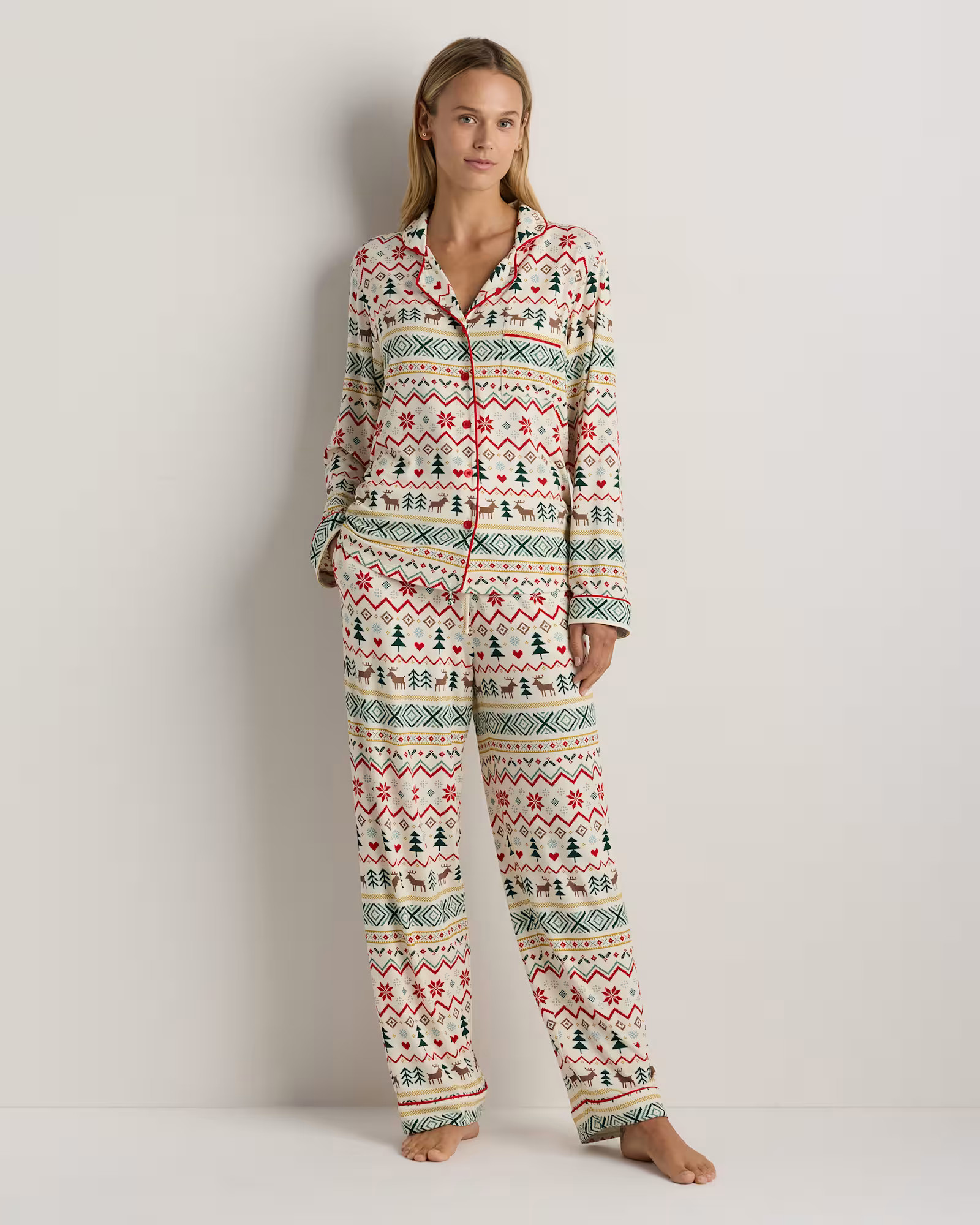Bamboo Jersey Long Sleeve Pajama Set in Fairisle Scene | Quince