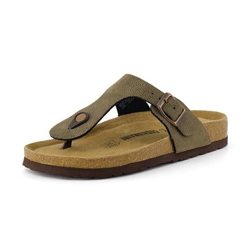 CUSHIONAIRE Leah Thong Womens Sandals - Cork Footbed Flip Flops for Women 2025 with Memory Foam and Adjustable Buckle Strap, BROWN 9 | Amazon (US)