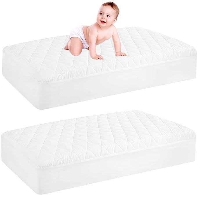 2 Pack Waterproof Crib Mattress Protector, Quilted Fitted Baby Mattress Cover, Extra Soft Breatha... | Amazon (US)