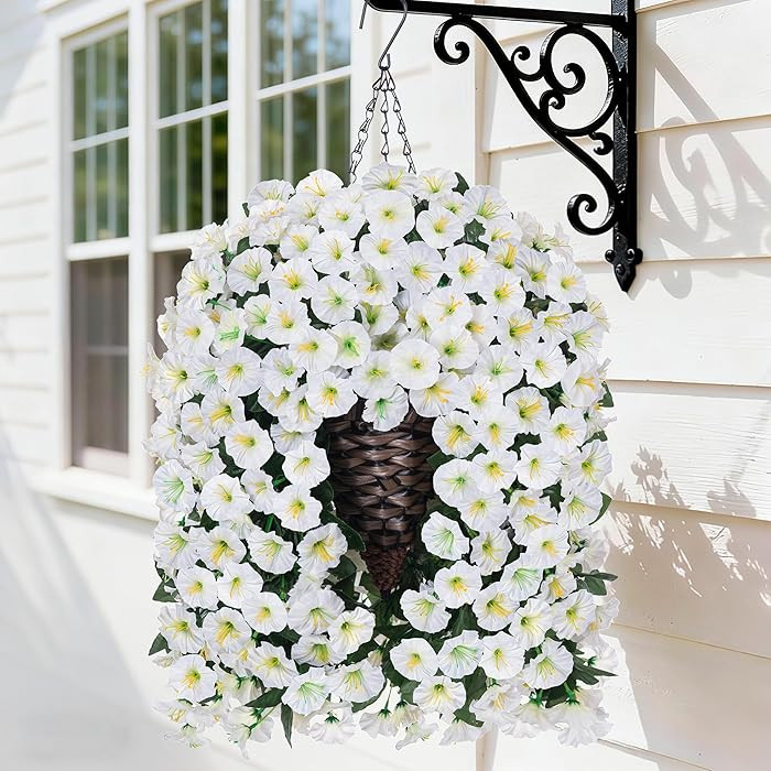 HyeFlora Artificial Faux Hanging White Flowers Plants Basket for Outdoor Outside Christmas Winter... | Amazon (US)