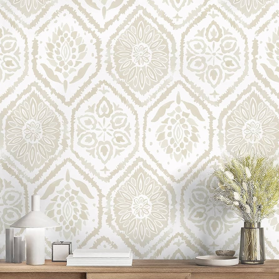 HeloHo Peel and Stick Wallpaper Boho Contact Paper Beige Modern Wall Paper Removable Self Adhesiv... | Amazon (US)