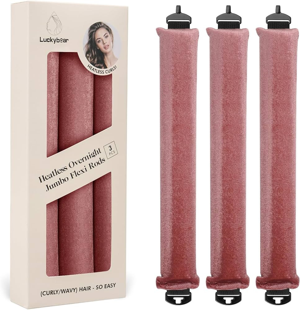 Luckybear Heatless Hair Curlers, 3pcs Satin Jumbo Flexi Rods for All Hair Types, Overnight Sleepi... | Amazon (US)