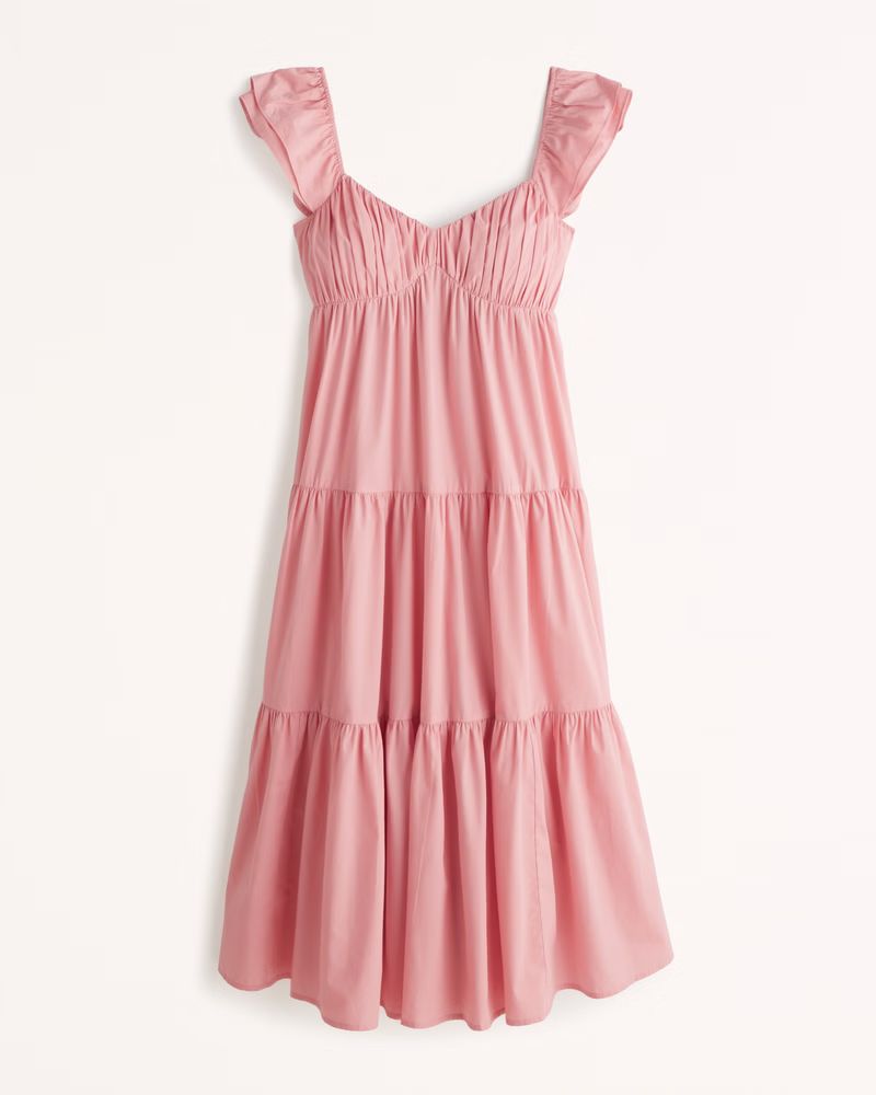 Ruffle Sleeve Poplin Midaxi Dress | Abercrombie & Fitch (US)