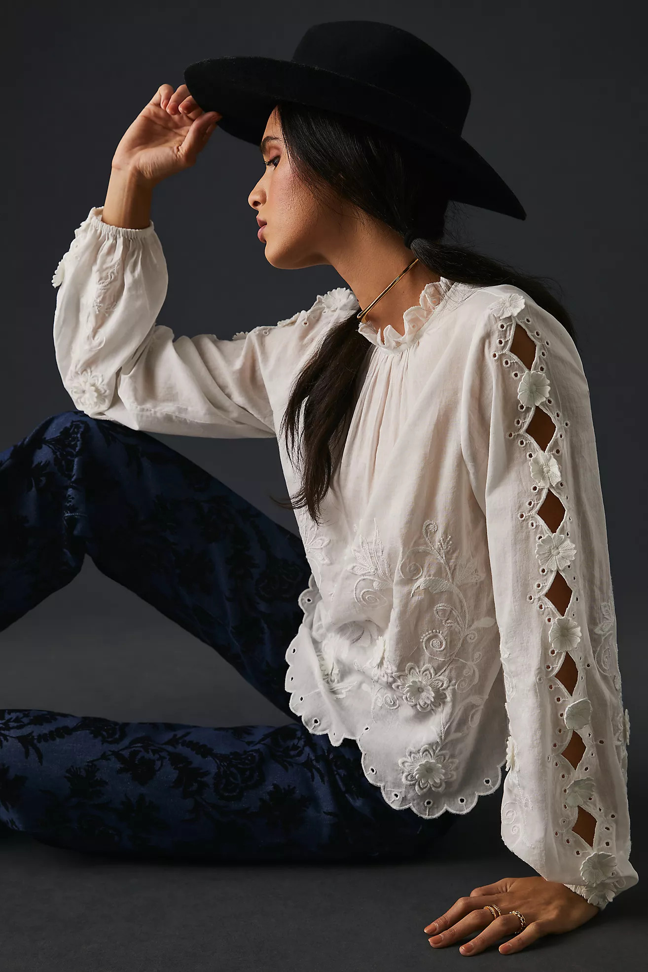 By Anthropologie Embellished Floral Blouse | Anthropologie (US)