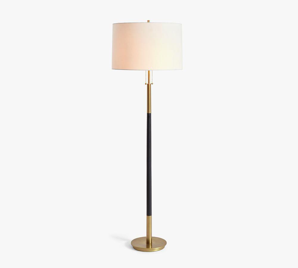 Reese Metal Floor Lamp, Large, Antique Brass with White XL SS Gallery Shade | Pottery Barn (US)