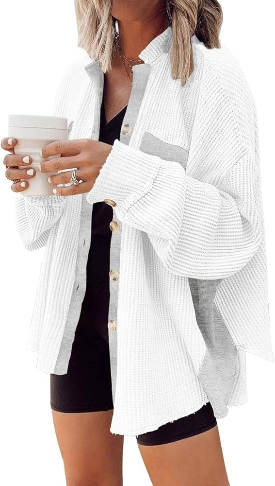 Womens Corduroy Button Down Shirts Color Block Long Sleeve Blouses Tops Jackets | Amazon (US)