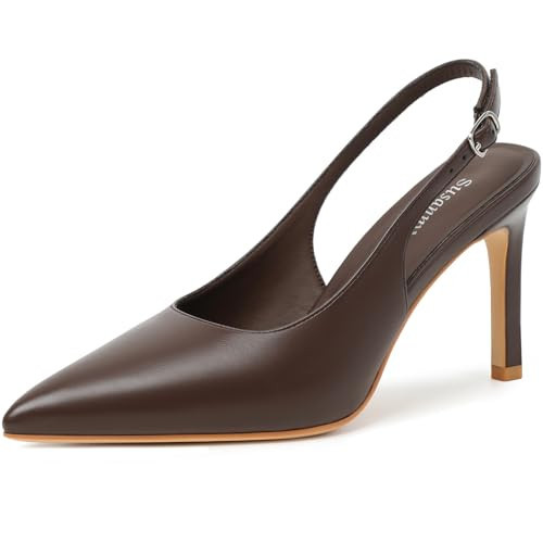 Susanny Women's Chocolate Brown Slingback High Heels Stiletto Pointed Closed Toe Kitten Sexy Heeled Pumps Ankle Strap Casual Elegant Wedding Brida Party Office Dressy Shoes 11 | Amazon (US)