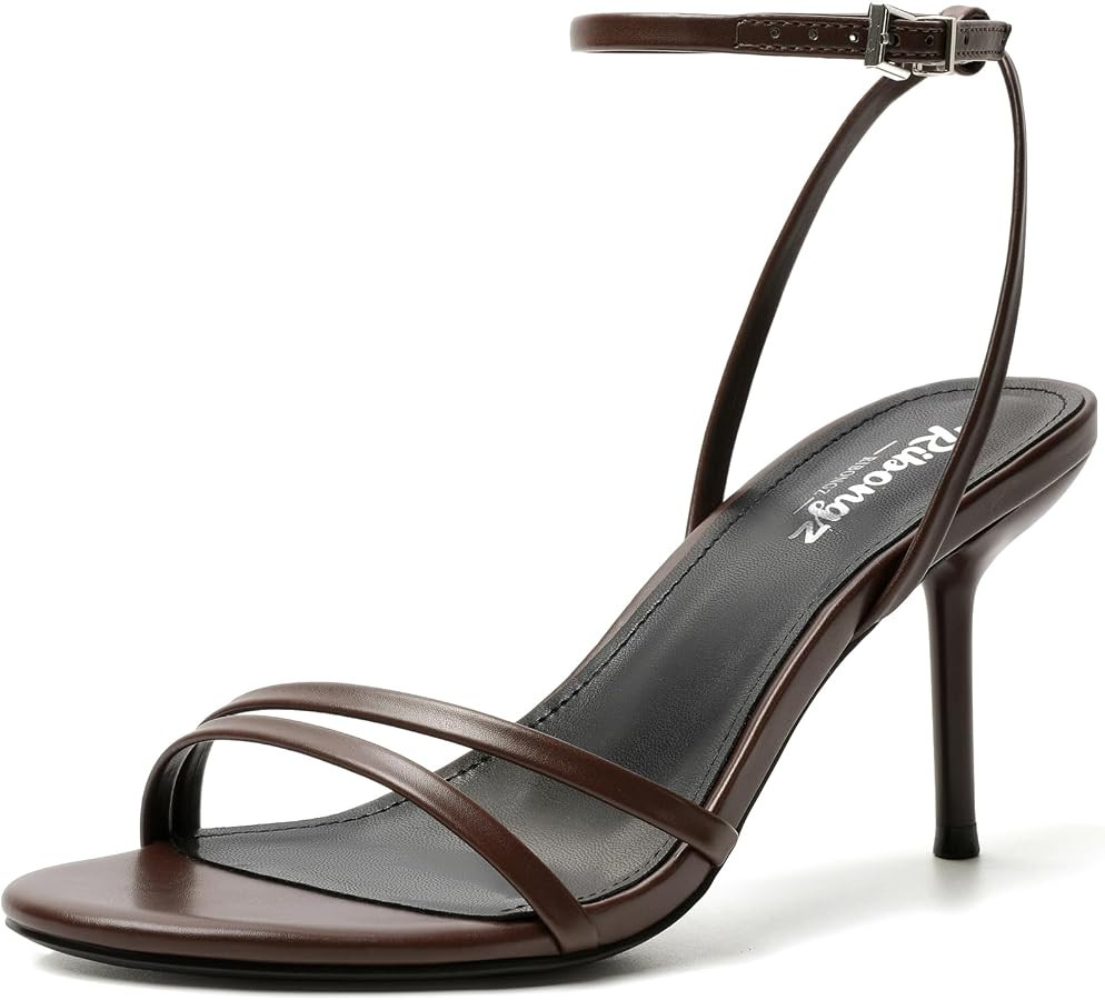 RIBONGZ High Heels for Women Kitten Heeled Sandals with Ankle Strap Round Open Toe Strappy Stilet... | Amazon (US)