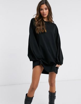 ASOS DESIGN oversized sweatshirt dress with jumbo sleeves in black | ASOS (Global)