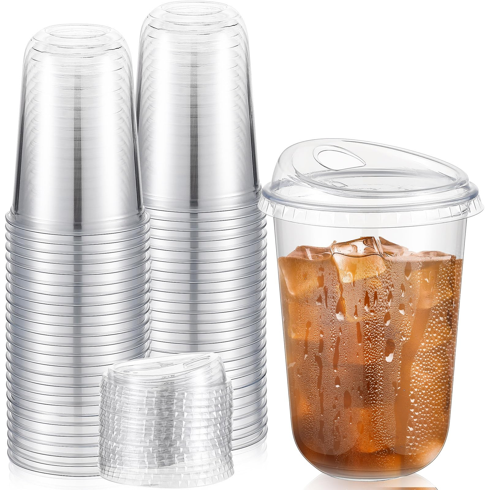 50 Sets Clear Plastic Coffee Cups with Sip Lids, Disposable Plastic PET Crystal Cups for Iced Cof... | Amazon (US)
