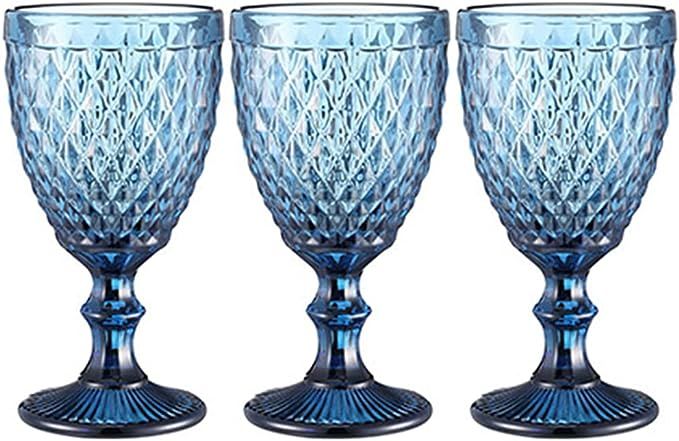 Wine Glasses set of 3 Red Wine Glass 10oz for Party Wedding Chalice Goblet Vintage Pattern Emboss... | Amazon (US)