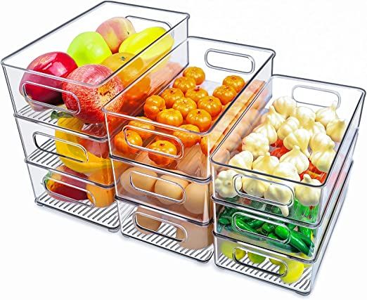 Lachesis Stackable Refrigerator Organizer Bins, Fridge Clear Bins with Handles Kitchen Organizer ... | Amazon (US)
