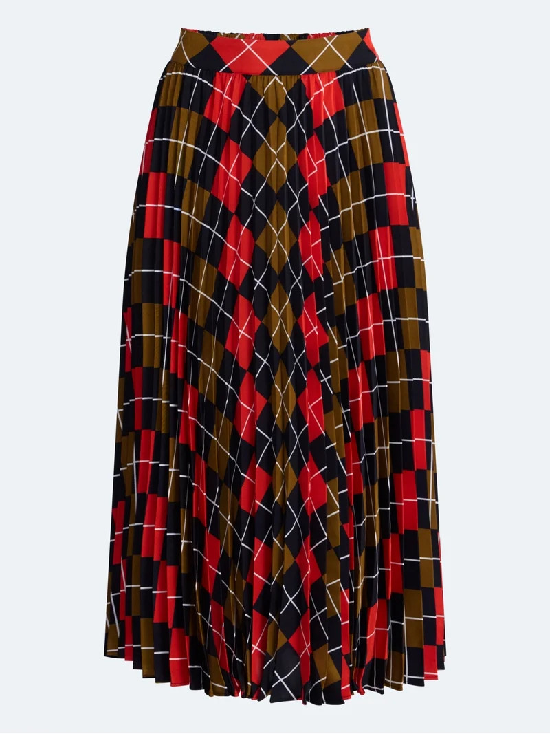 Free Assembly Women's and Women's Plus Sunburst Pleat Argyle Maxi Skirt, Sizes XS-4X | Walmart (US)