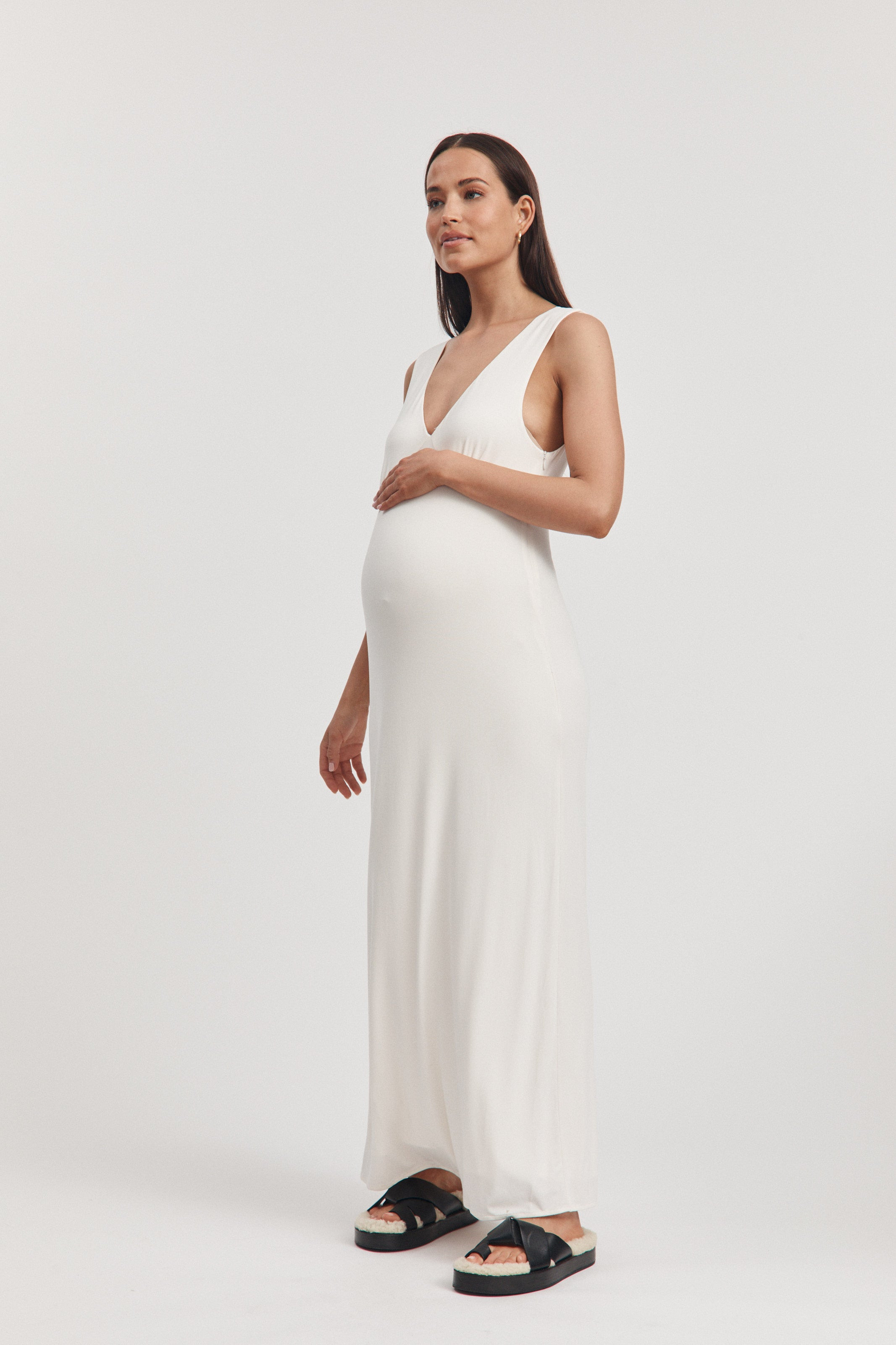 Fluid Jersey Slip Dress (Ivory) | Legoe Heritage Maternity APAC