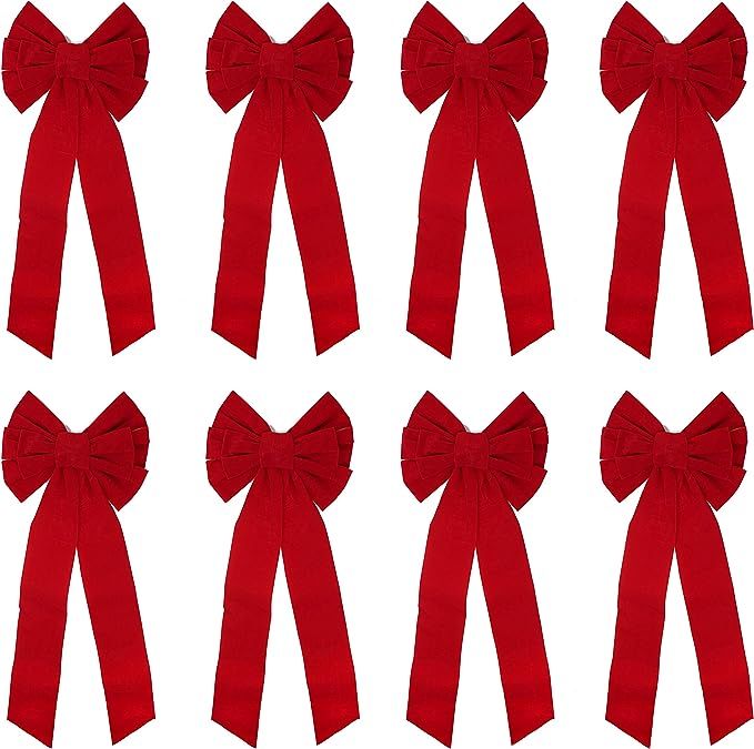 JOYIN 8 Pack Christmas Red Velvet Bows, 26" Long by 10" Wide Decorative Christmas Bows for Wreath... | Amazon (US)