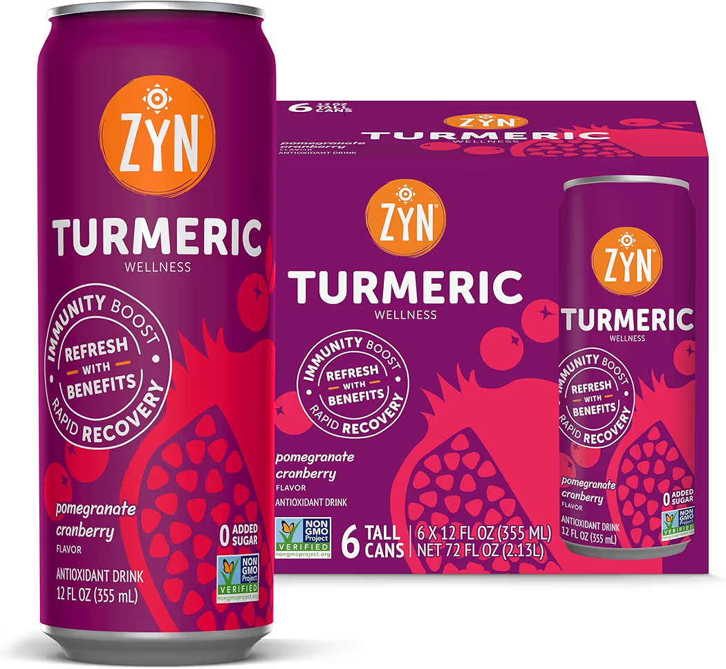 ZYN Turmeric Wellness Drink (6 Pack), Pomegranate Cranberry Flavored Turmeric Curcumin Drink with... | Amazon (US)