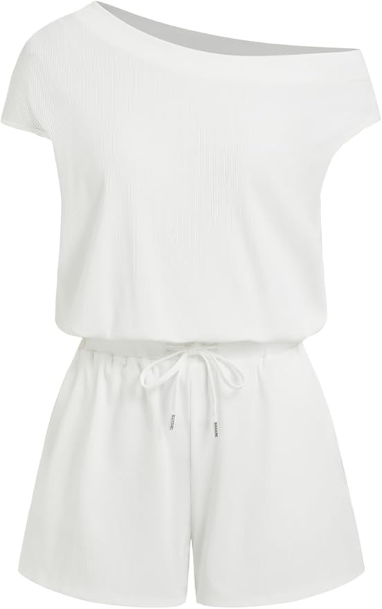 Amazon.com: CIDER Rompers for Women Date Night One Shoulder Short Sleeve Asymmetrical Romper Casu... | Amazon (US)