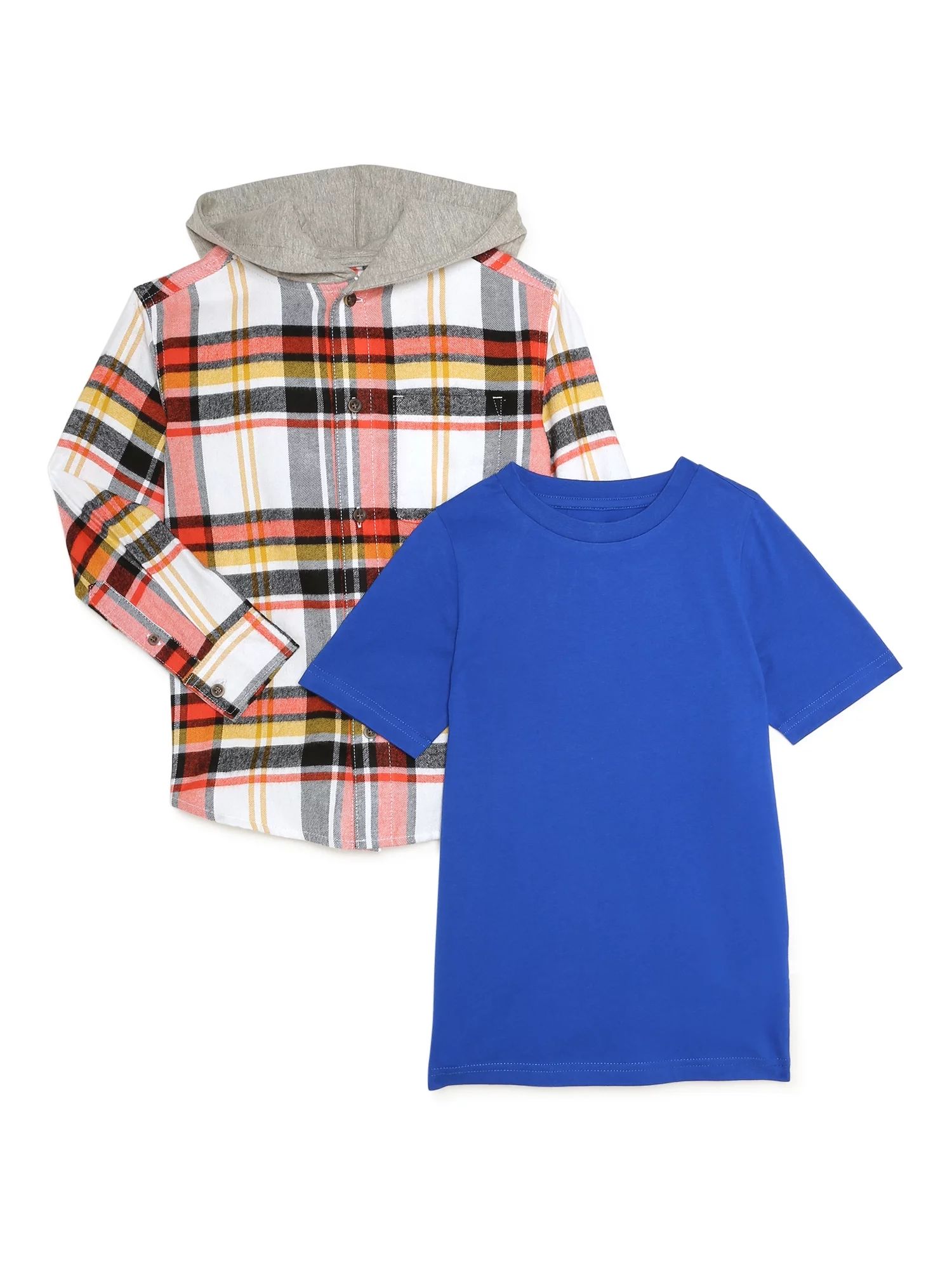 Wonder Nation Boys Hooded Flannel and T-Shirt, 2-Pack, Sizes 4-18 & Husky - Walmart.com | Walmart (US)