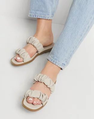ASOS DESIGN Fanned ruffle flat sandals in taupe | ASOS (Global)