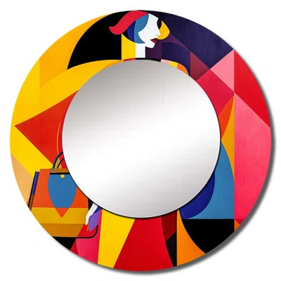 Granthem Female Art Deco Portrait I - Woman Pop Art Decorative Mirror, Yellow Round Wall Mirror, Printed Metal Art | Wayfair North America