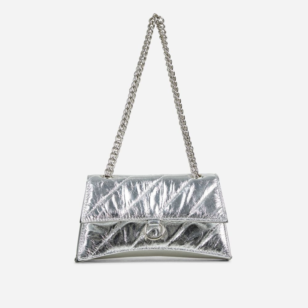 Warehouse Ring Detail Quilted Shoulder Bag In Silver Faux Leather | EGO Shoes (US & Canada)