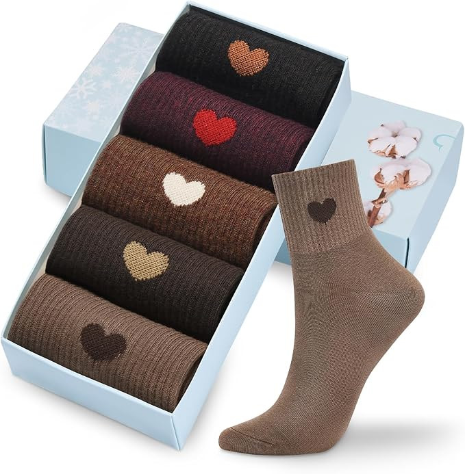 Corlap Women's Cute Cotton Crew Athletic Running Socks - Ankle High, Novelty Fun Heart Design 5-P... | Amazon (CA)