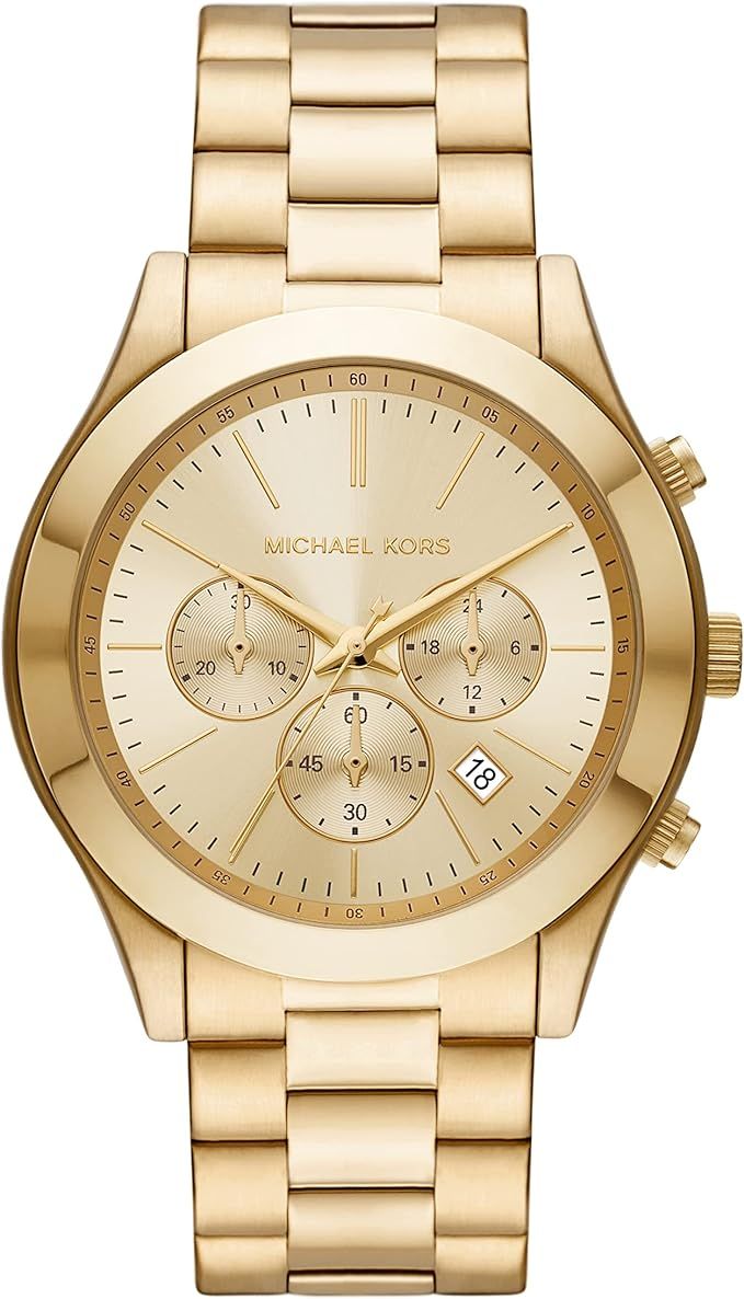 Michael Kors Men's Slim Runway Chronograph Gold-Tone Stainless Steel Bracelet Watch (Model: MK890... | Amazon (US)
