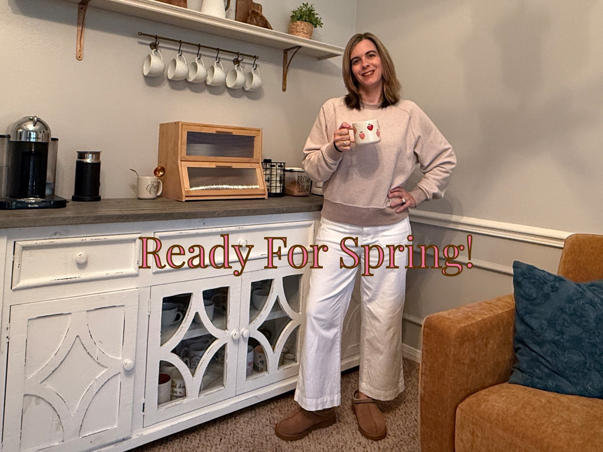 Spring OOTD - cropped ankle pants with sweatshirt and slip on Uggs. 🤍 I’m so ready for Spring! Coffee bar accessories also linked! ✨ Spring Outfit Inspo | Spring Fashion 

#LTKOver40 #LTKPetite #LTKootd